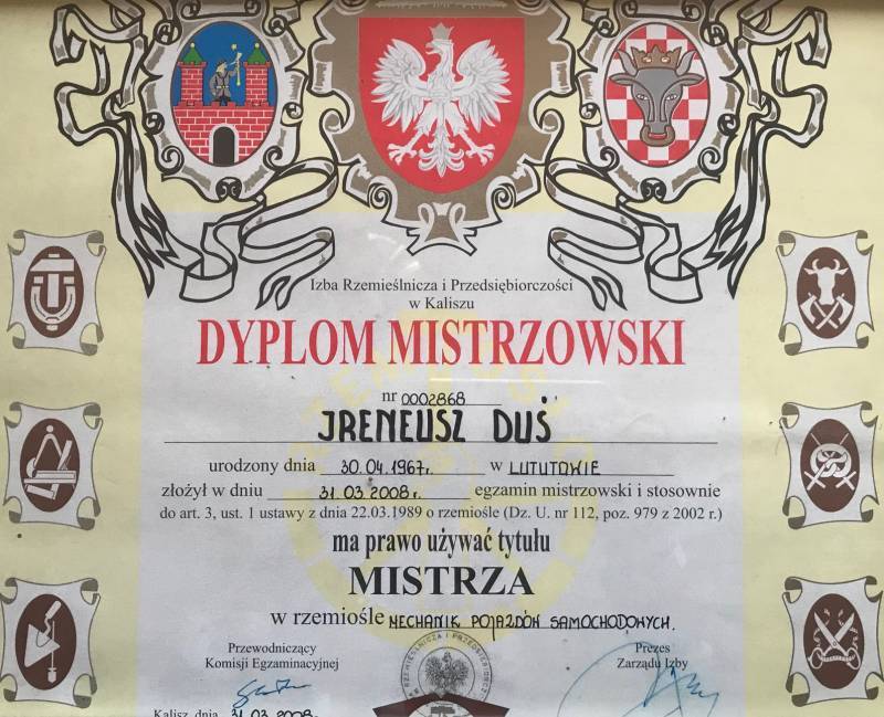 Dyplom Mistrzowski - Mechanik pojazdów samochodowych